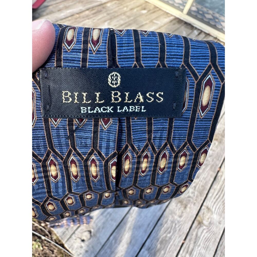 Vintage BILL BLASS Silk Tie Blue Art Deco Geometric Grandpacore Dark Academia NY